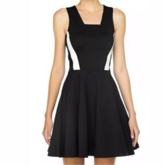 French Connection Lucy Fit and Flare Skater Square Neck Black & White Dress sz 4 - Picture 1 of 13